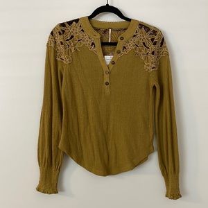 Free People Easy Breezy Henley Reed Green Combo